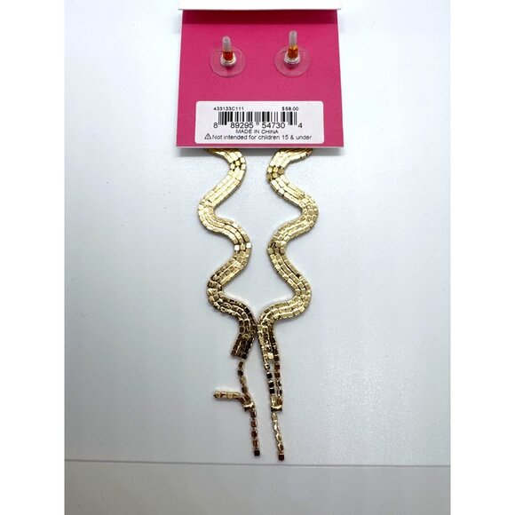 Betsey Johnson Snake Drop Earrings Gold Tone Rhinestone Serpent Statement - Picture 3 of 6
